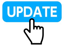 Finger pressing the UPDATE button, vector illustration update logo
